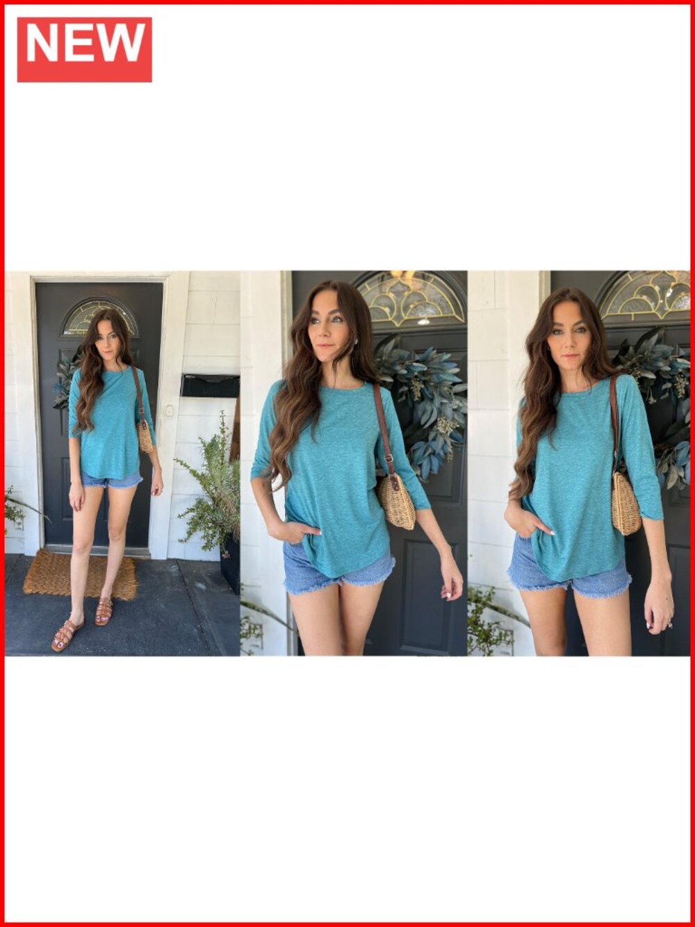 Womens 3/4 Sleeve Crew Neck Loose Fit Tunic T-Shirt Casual Basic Top - Picture 6 of 6